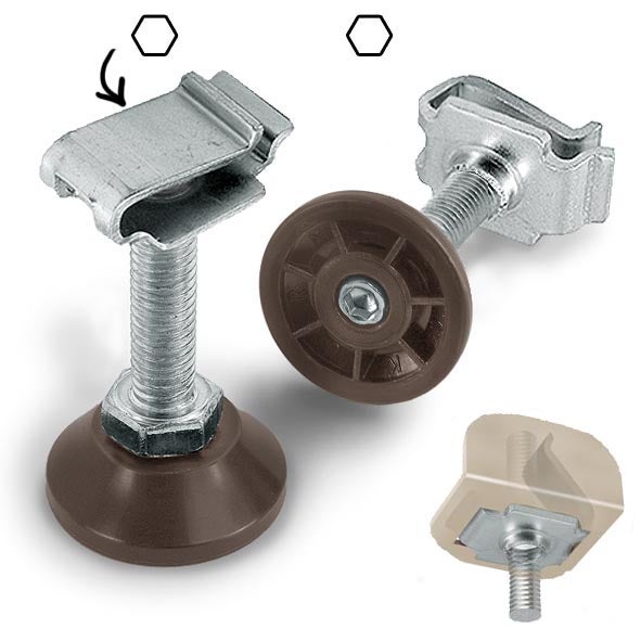 Adjustable foot for horizontal installation with expansion insert 